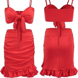 Relipop Women’s Strappy Crop Top Two Piece Outfit Bodycon Ruffle Skirt [US S]